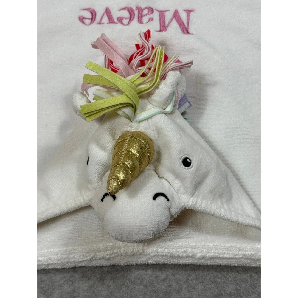Pottery Barn Kids Unicorn Hooded Towel White Cotton Maeve Personalized 23x34